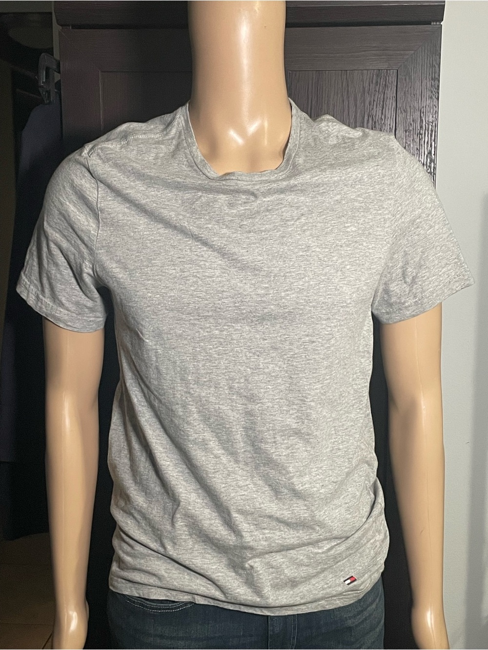 Tommy Hilfiger Light Gray Crew Neck Short Sleeve Tee Y2K